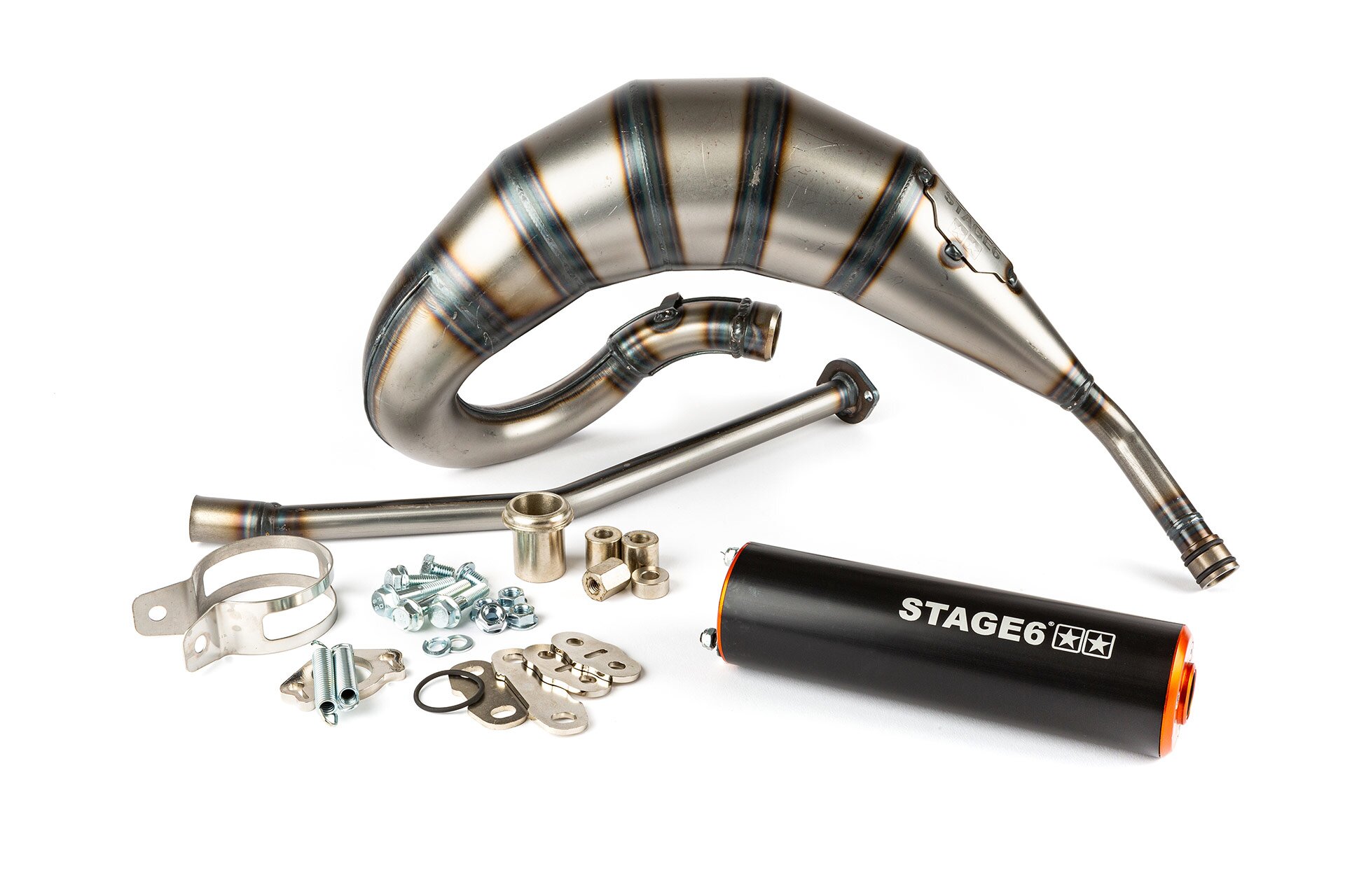 Image of Auspuff Stage6 Streetrace 70cc high mount CNC orange / schwarz Derbi Senda