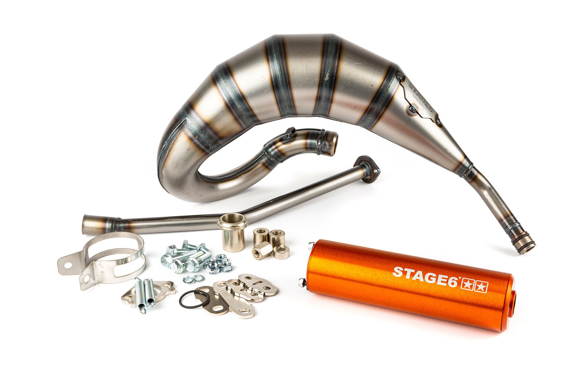Image of Auspuff Stage6 Streetrace 70cc high mount CNC orange Derbi Senda