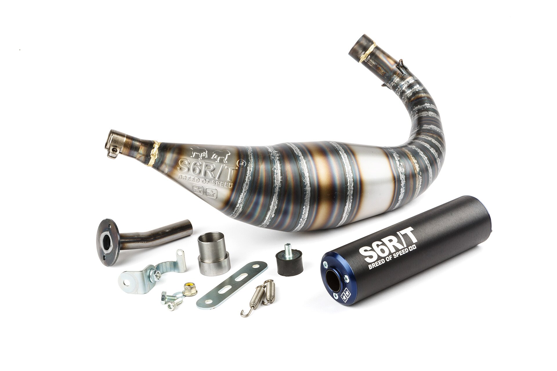 Image of Auspuff Stage6 R/T 90 - 100cc CNC Blau / Schwarz Minarelli AM6