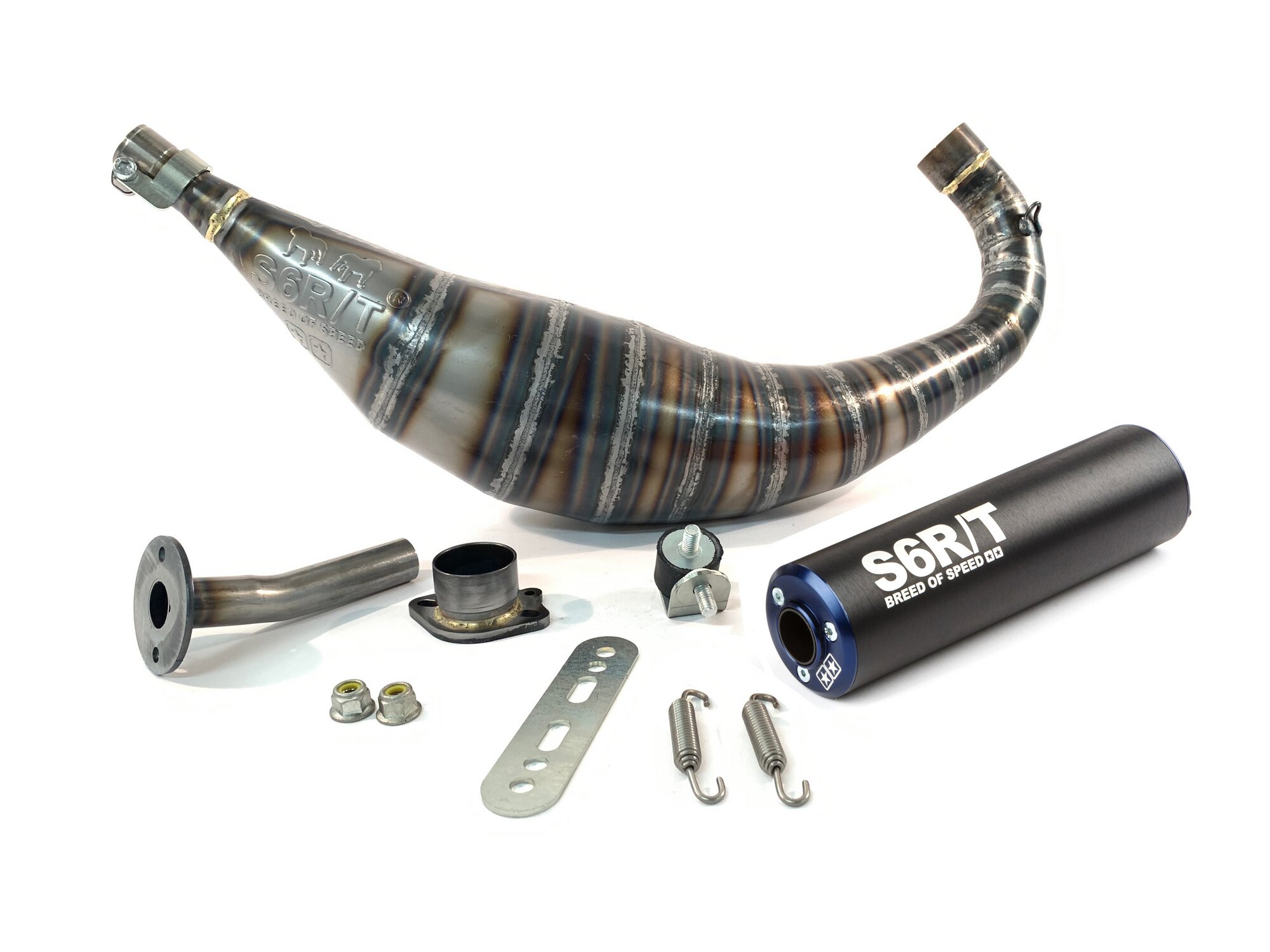 Image of Auspuff Stage6 R/T 90 - 100cc CNC Blau / Schwarz Derbi