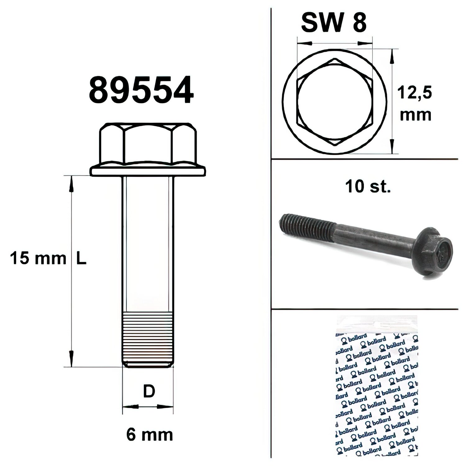 Image of Motorschraube SW 8 M6x15 schwarz (x10)