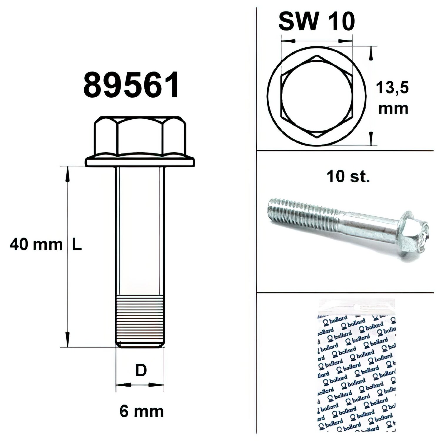 Image of Motorschraube SW 10 M6x40 silber (x10)