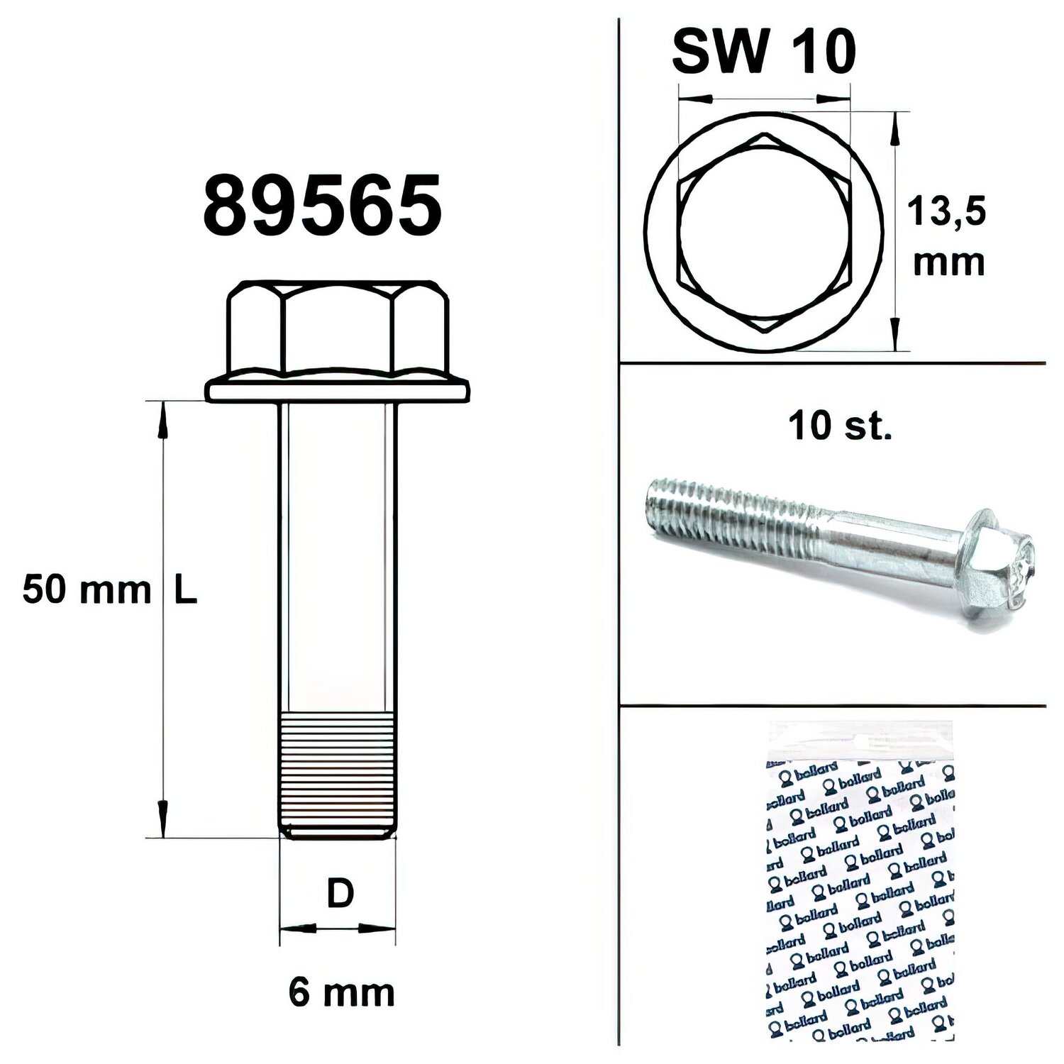 Image of Motorschraube SW 10 M6x50 silber (x10)