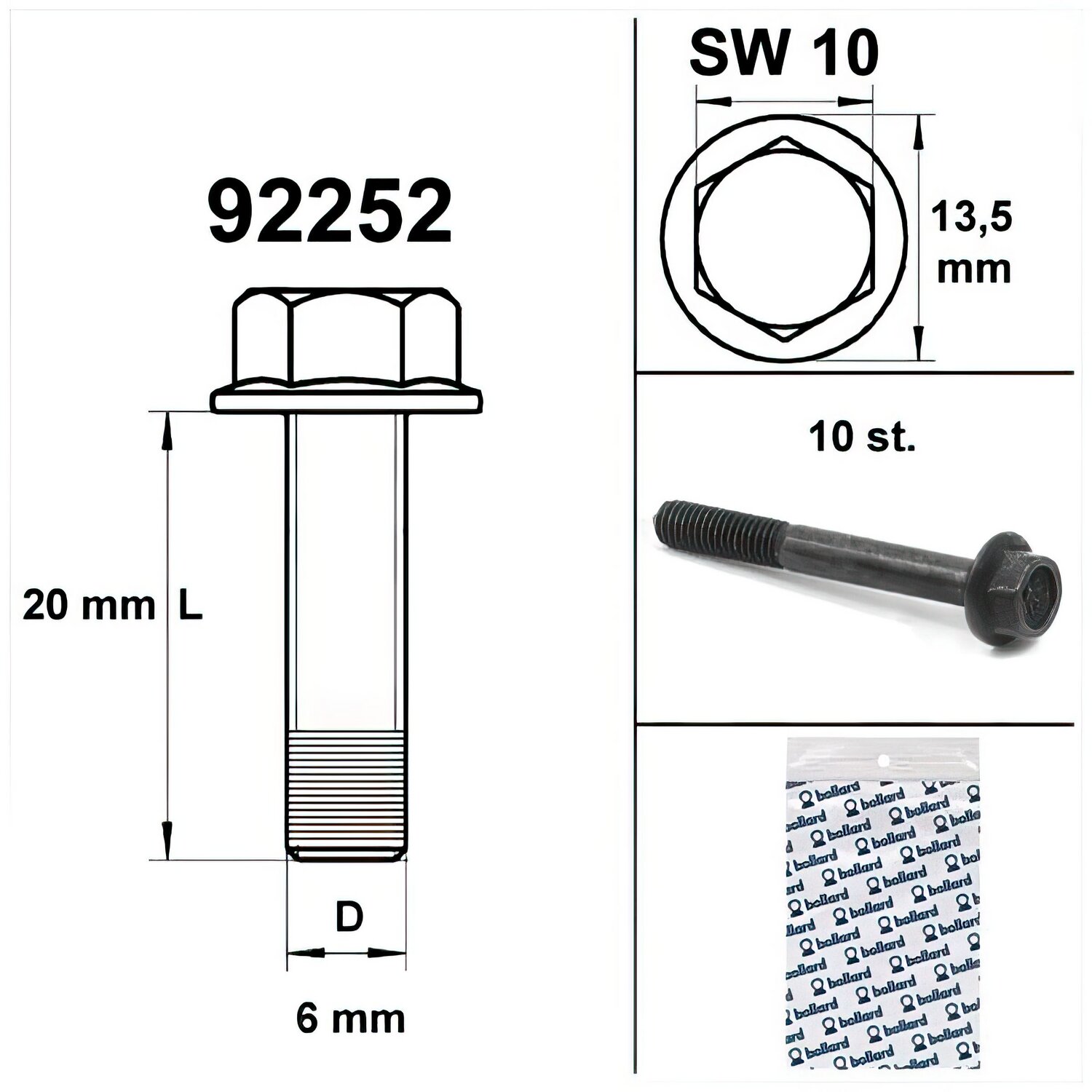 Image of Motorschraube SW 10 M6x20 schwarz (x10)