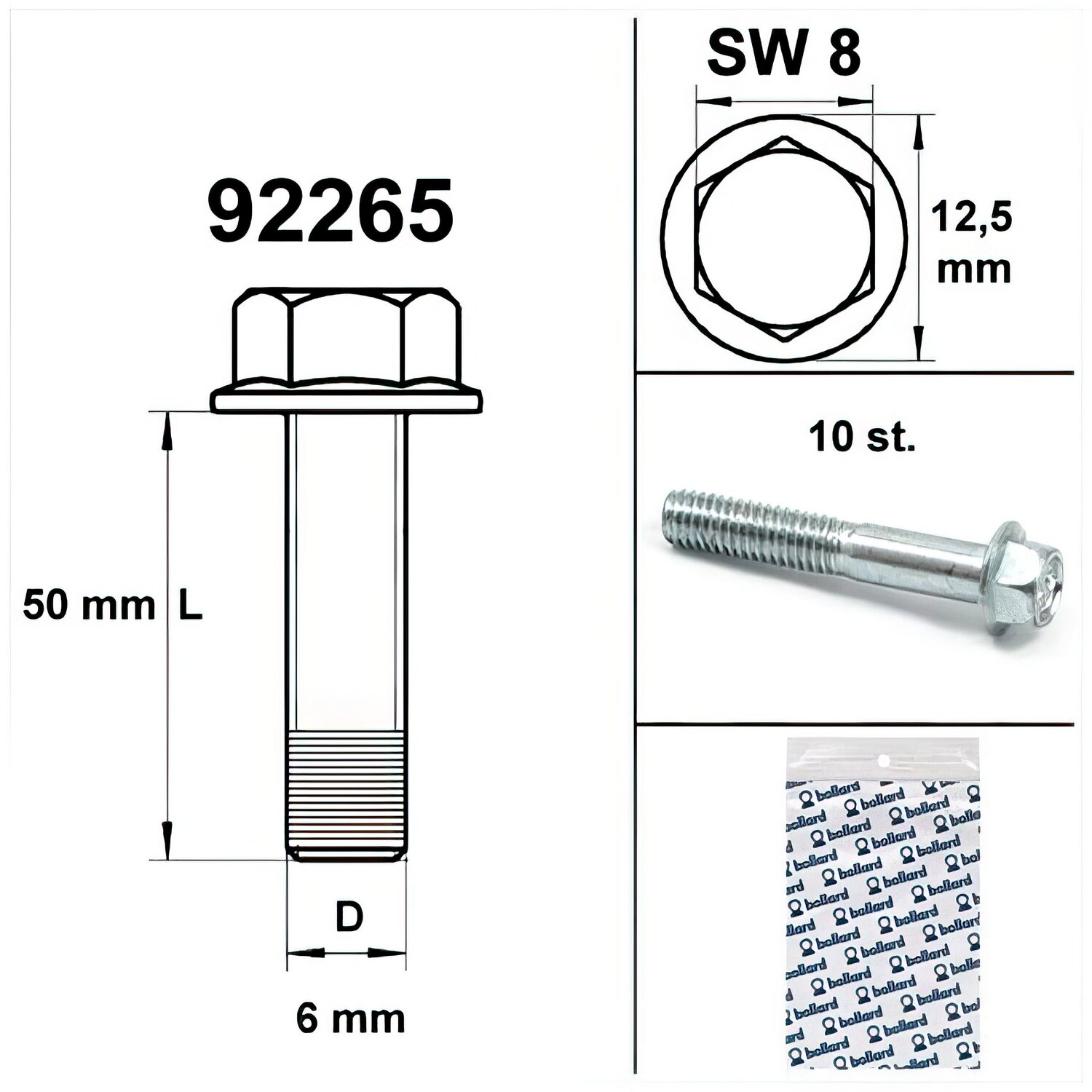 Image of Motorschraube SW 8 M6x 50 silber (x10)