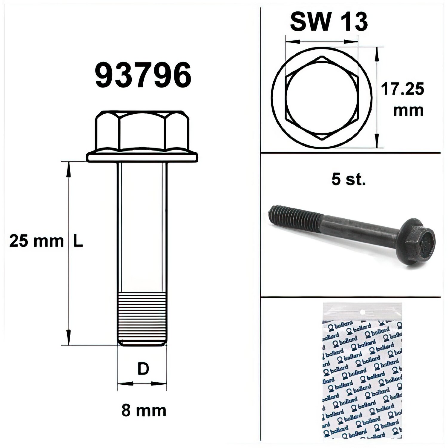 Image of Motorschraube SW 13 M8x25 schwarz (x5)