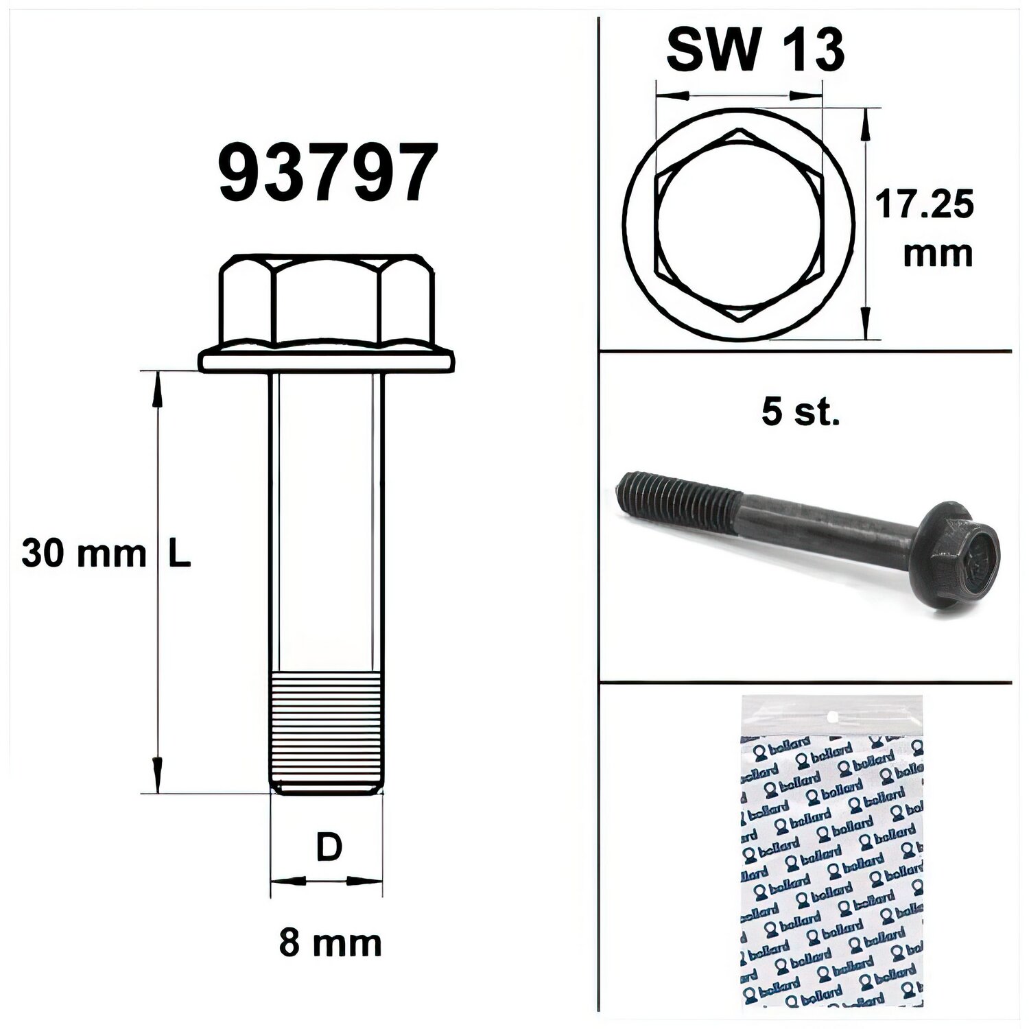 Image of Motorschraube SW 13 M8x30 schwarz (x5)