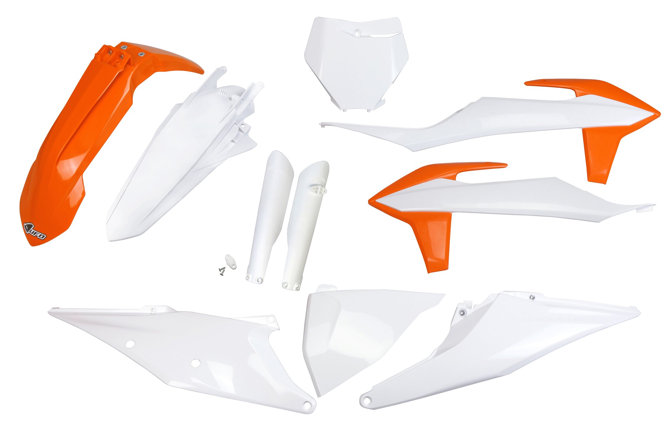 Image of Plastik Kit mit Gabelprotektoren KTM SX 125 2019-2022 orange / weiss