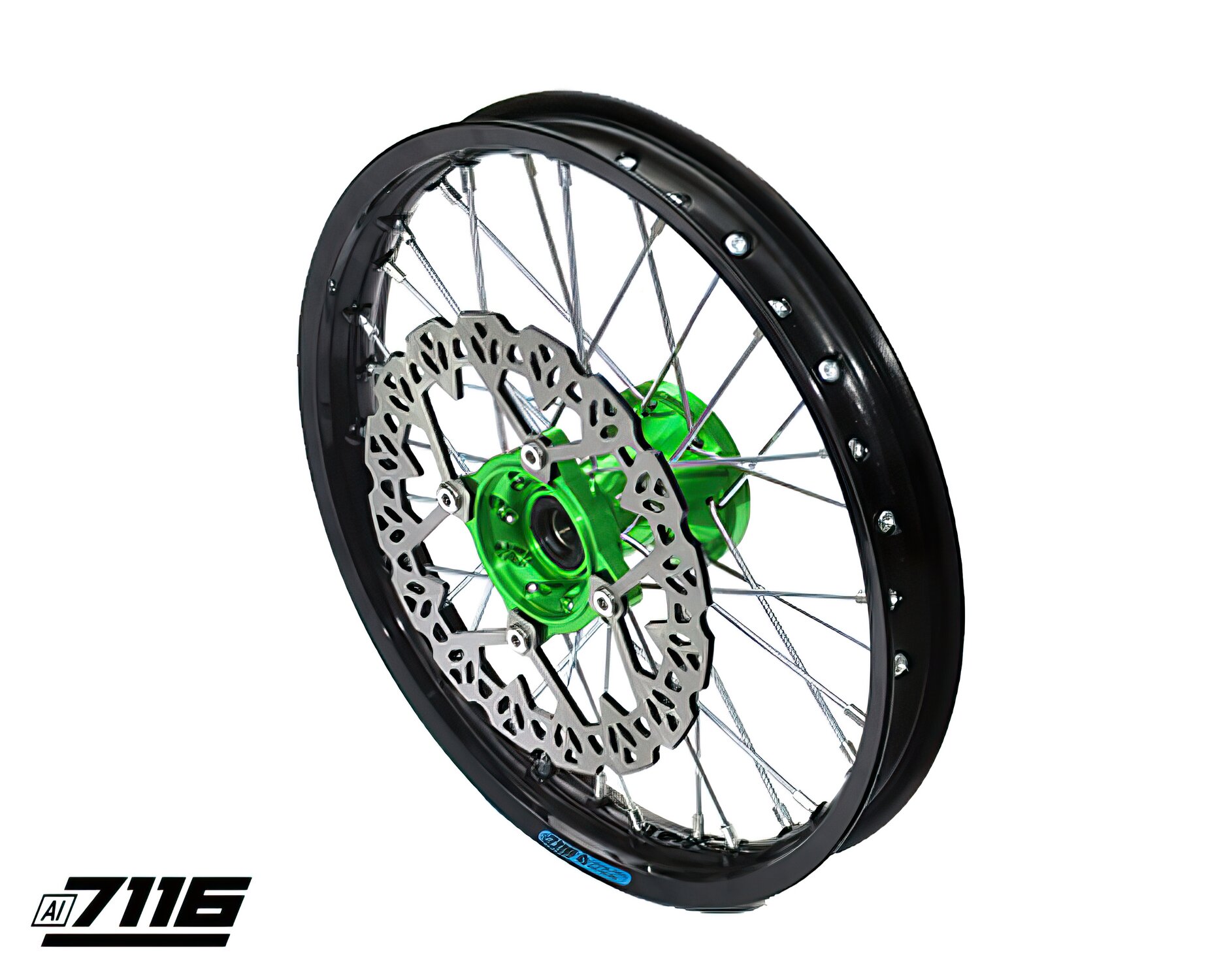 Image of Felge vorn Alu 1.4x14" CNC Nabe grün m. Bremsscheibe YCF Factory Pitbike