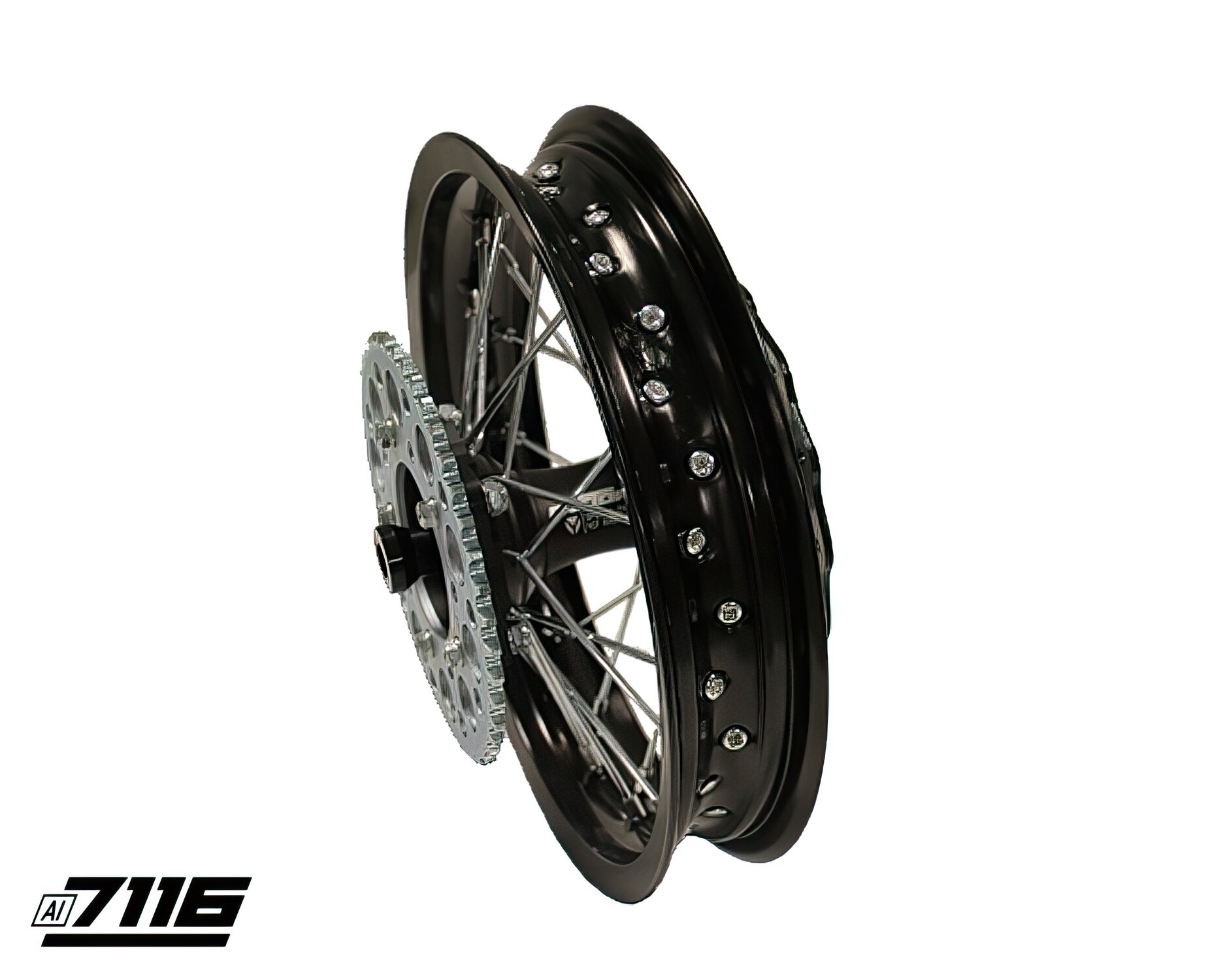 Image of Hinterrad Alu 1.85x12" CNC Nabe schwarz m. Bremsscheibe + Kettenrad YCF Factory Pitbike
