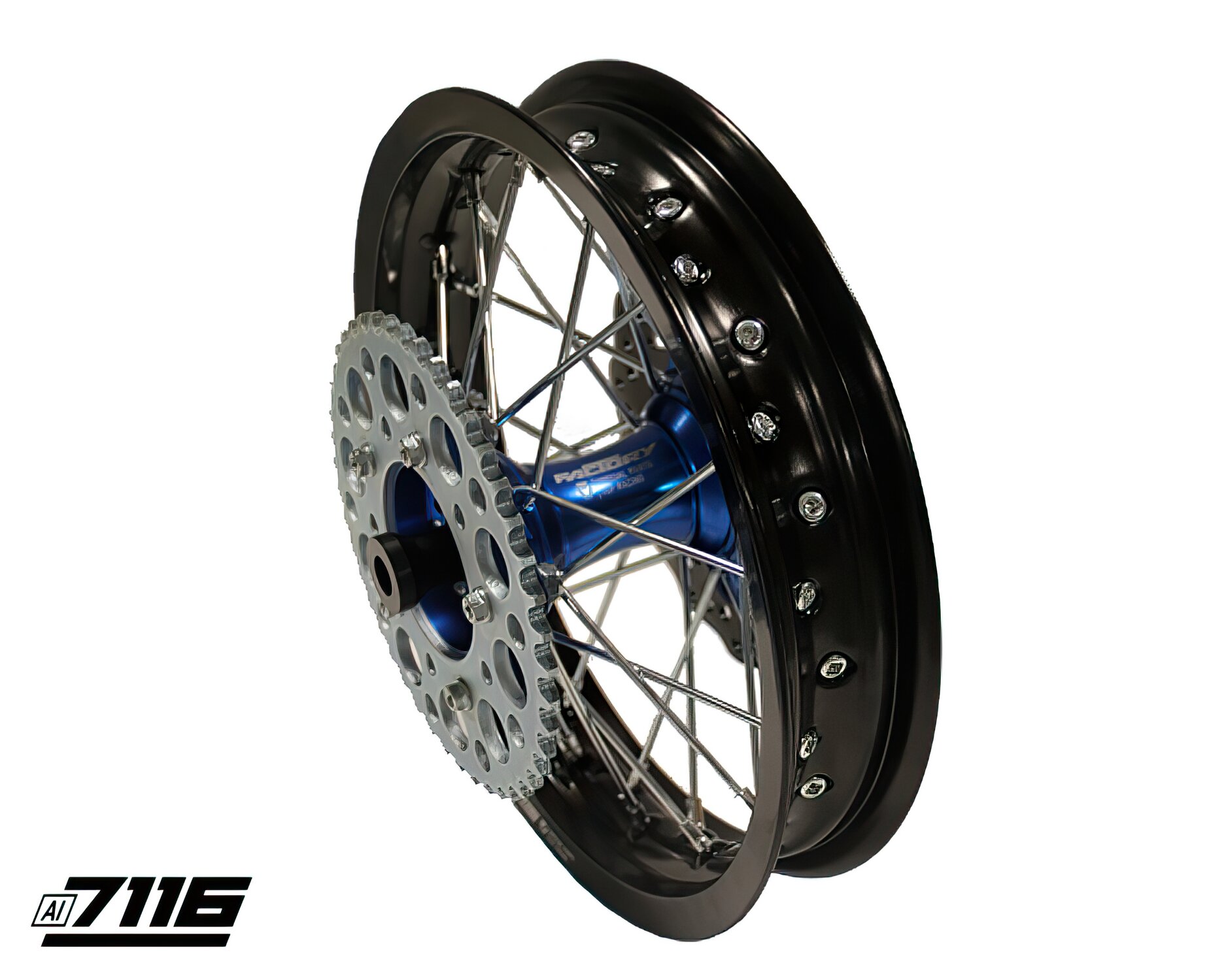 Image of Hinterrad Alu 1.85x12" CNC Nabe blau m. Bremsscheibe + Kettenrad YCF Factory Pitbike