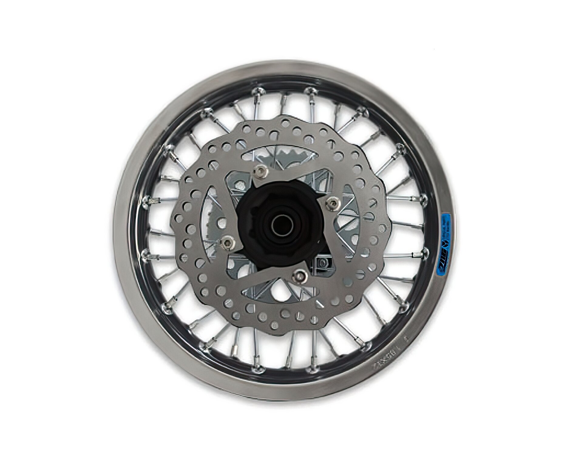 Image of Hinterrad Alu 1.85x12" CNC Nabe schwarz / Felge silber mit Bremsscheibe und Kettenrad YCF Factory Pitbike