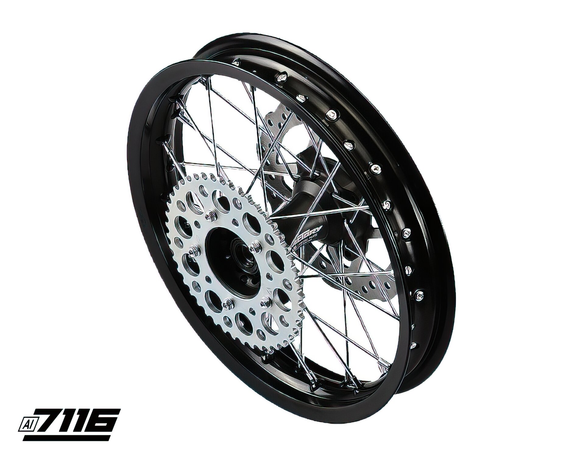 Image of Hinterrad Alu 1.85x14" CNC Nabe schwarz m. Bremsscheibe + Kettenrad YCF Factory Pitbike