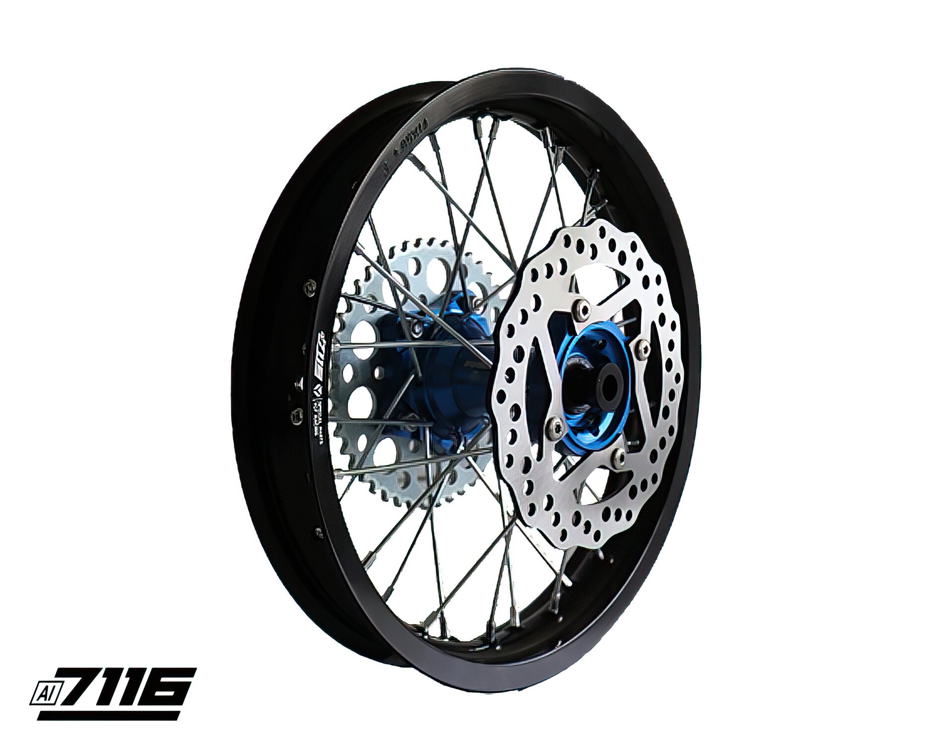 Image of Hinterrad Alu 1.85x14" CNC Nabe blau m. Bremsscheibe + Kettenrad YCF Factory Pitbike