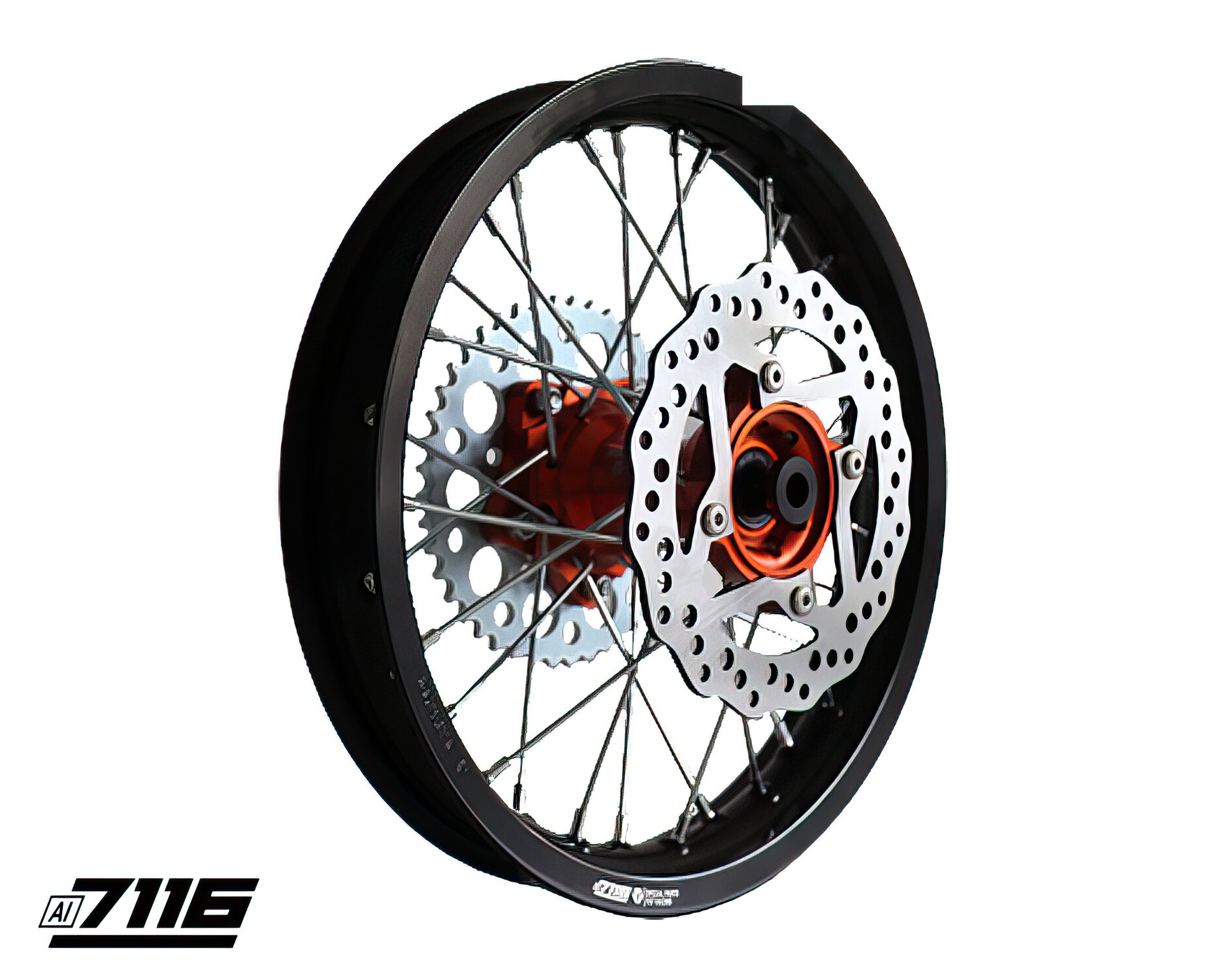 Image of Hinterrad Alu 1.85x14" CNC Nabe orange m. Bremsscheibe + Kettenrad YCF Factory Pitbike