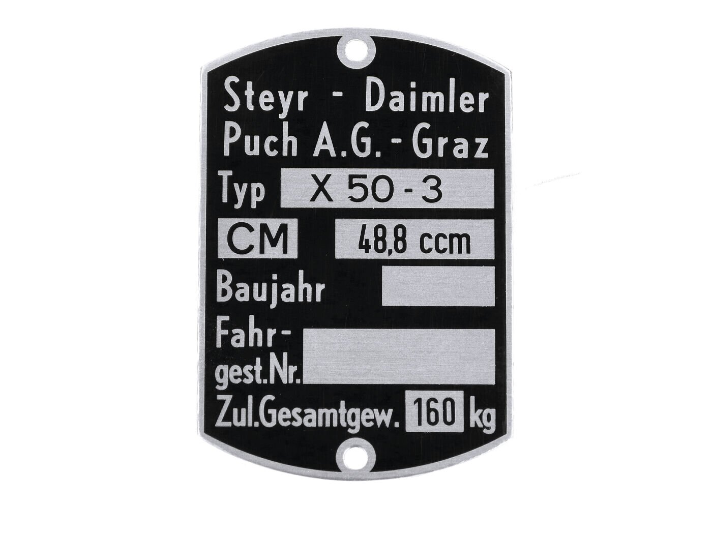Image of Rahmen Typenschild 60 x 40mm Puch X 50-3