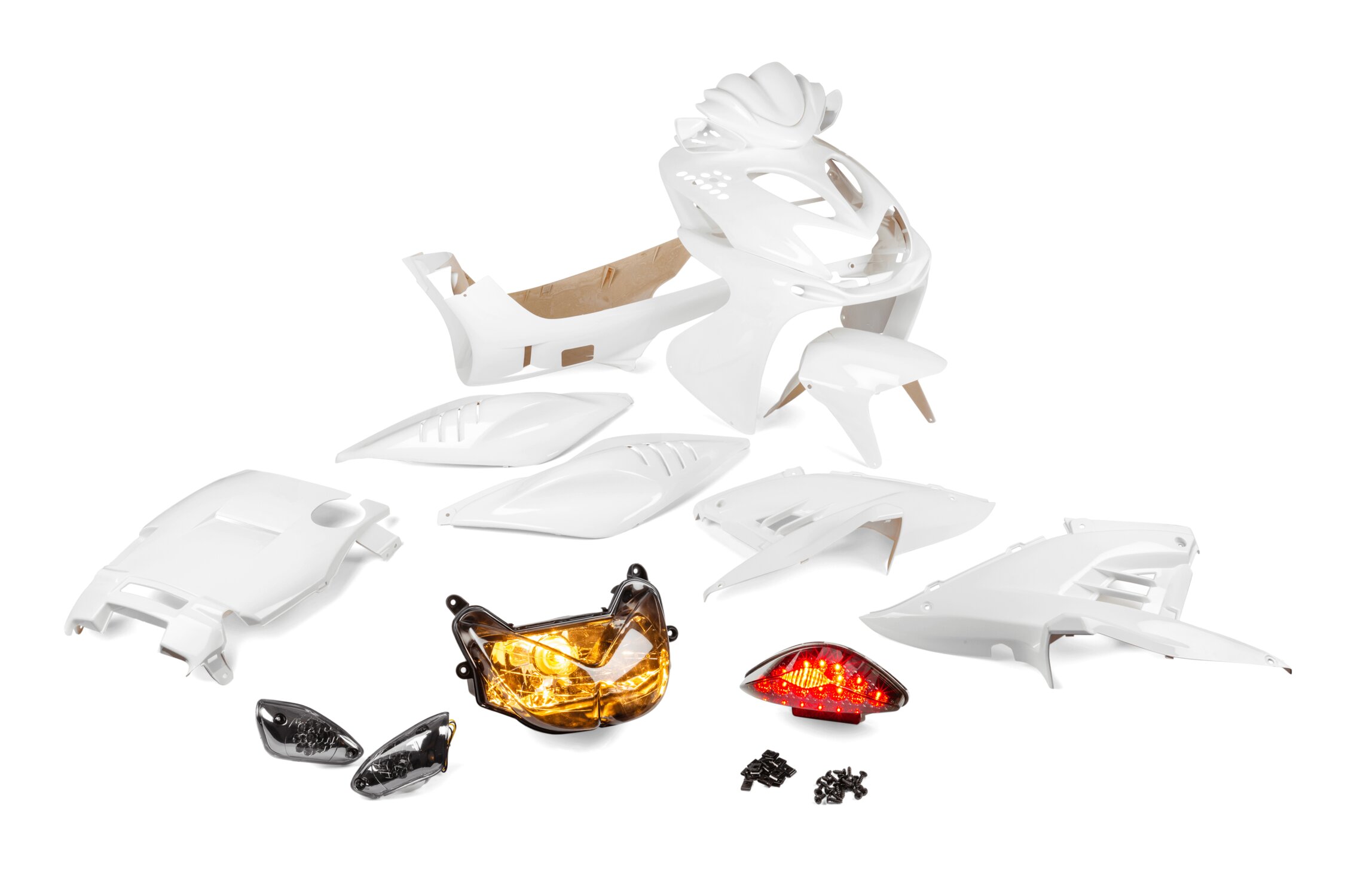 Image of Verkleidungskit und Beleuchtung hinten + vorn black & white Yamaha Aerox bis 2013