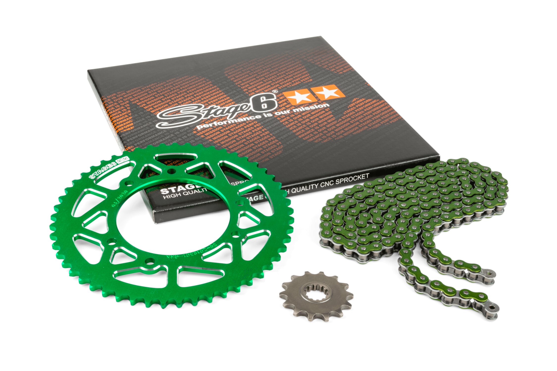 Image of Kettensatz 14x53 - 420 Stage6 Alu CNC grün Rieju MRT