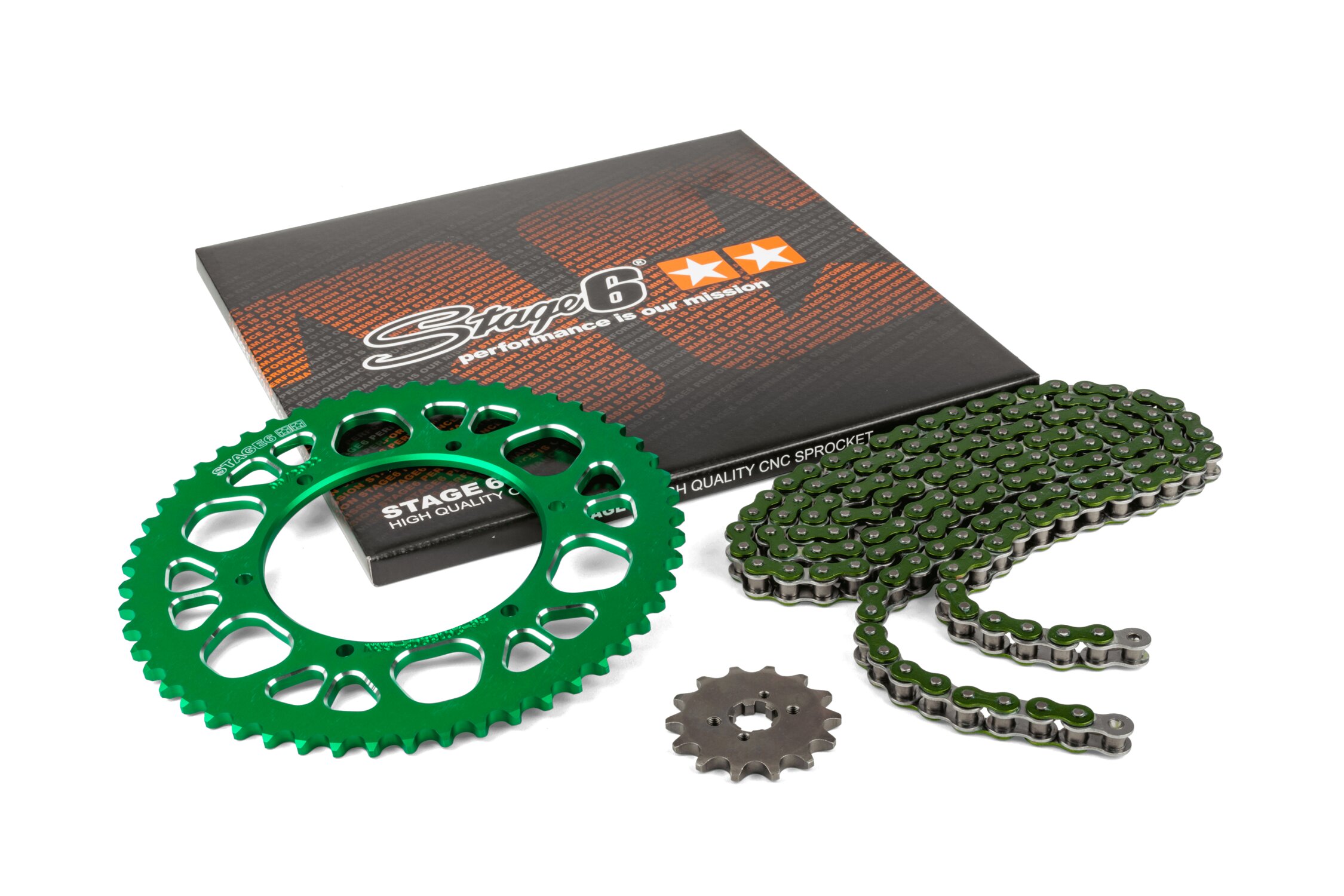 Image of Kettensatz 13x53 - 420 Stage6 Alu CNC grün Aprilia SX 50