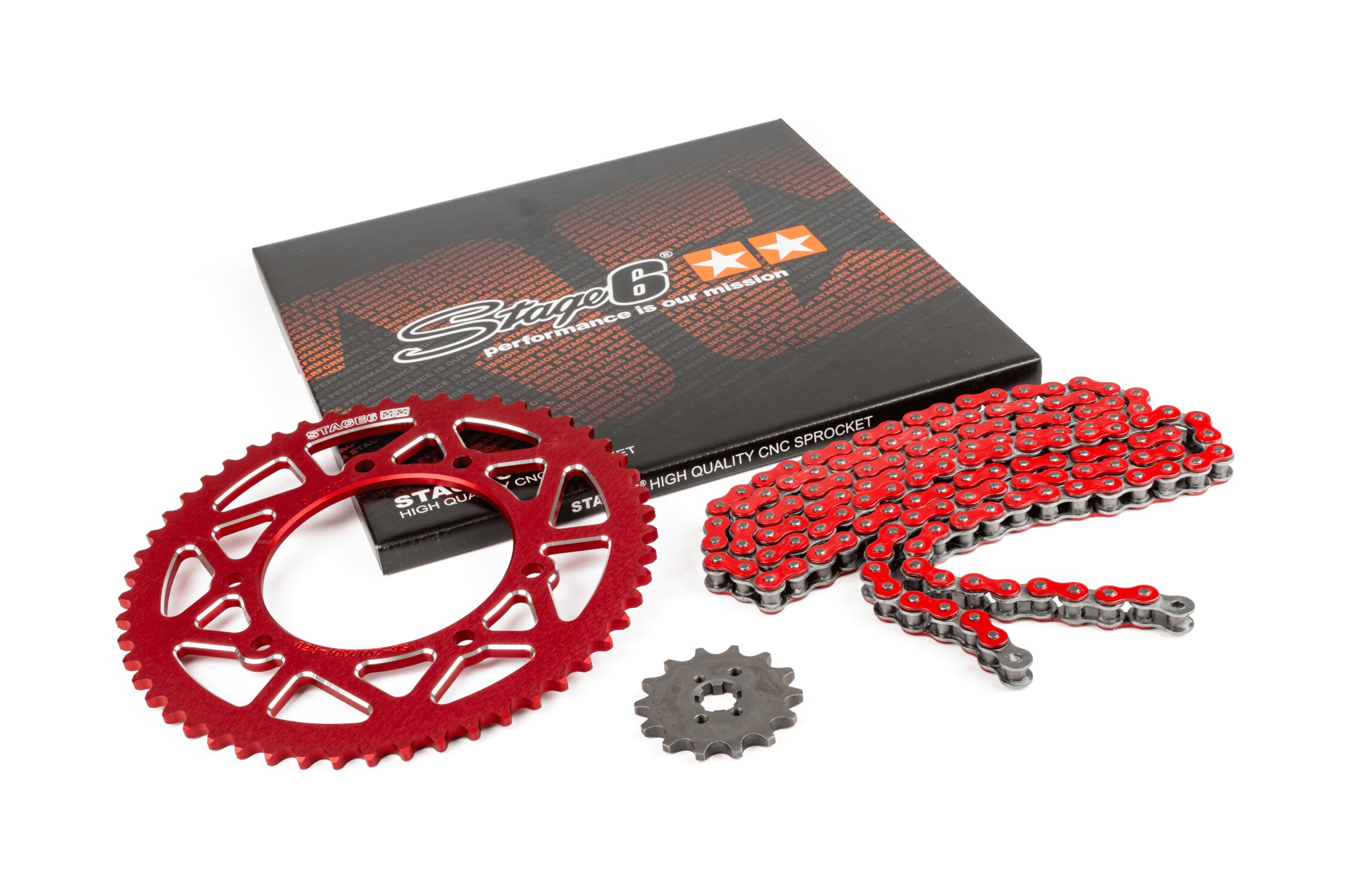 Image of Kettensatz 14x53 - 420 Stage6 Alu CNC rot Derbi Senda X-treme